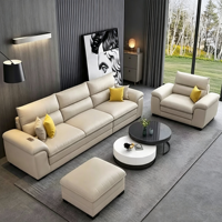 Ensemble de canapé en cuir moderne avec fauteuil individuel et ottoman, canapé rembourré en cuir pour salon, meubles de maison