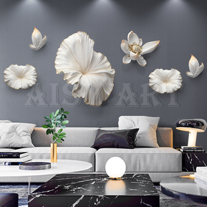 Style nordique 3D poisson tenture murale feuille de Lotus pendentif TV décoration murale Restaurant créatif chambre chevet résine artisanat pour vivre - Product Image 1