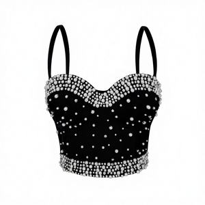 Nouveau haut en polyester à bretelles fines, sans bretelles, à motif de perles et de diamants, pour Noël, le festival du printemps, effet flash, corset à os de poisson, coupe ajustée, amincissant - Product Image 1