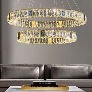 Lustre rond moderne en cristal éclairage suspension rectangulaire de luxe pour la décoration de la maison - Product Image 4