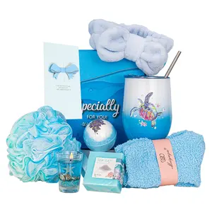 Neues Produkt im Jahr 2024 Bestseller erhalten Sie bald geschenke Sätze für Damen blaue Socke Kerze Seife Geburtstag personalisierbares Selbstpflege-Geschenkset