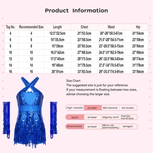 Costumes de danse pour filles de 6 à 16 ans, costumes de danse latine Cha-Cha, justaucorps avec gants métalliques pour les compétitions de salsa - Product Image 6