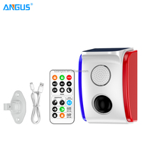 ANGUS Alarm Sensor Gerak Tenaga Surya Baru, Alarm Keamanan Luar Ruangan, Sensor PIR, Lampu Strobo Merah Biru, Nirkabel, Tahan Air