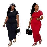 Robe longue moulante extensible pour femme, couleur unie avec bord contrastant, personnalisable avec logo, pour l'été, vêtements pour femmes rondes