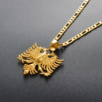 Silber/Gold Albanischer Adler Anhänger Halskette Ethnischer Schmuck Mit Kupferketten für Männer und Frauen Kosovo # 233406