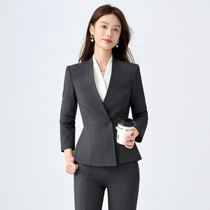 Women's White Suit Fitted Waist Notched Collar Anti-Wrinkle Professional Workwear Career Dress Pants Set - Product Image 3