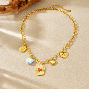 Cross Border Fashion Multi Element Pendant Ceramic Flower Red Heart Square Charm Necklace Everyday Wear - Product Image 3