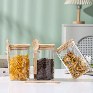 Pot en verre de 450 ml, accessoires de cuisine, réservoir de stockage hermétique en borosilicate, contenants en verre biodégradables pour aliments avec couvercle en bambou et cuillère - Product Image 3