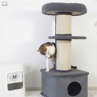 Arbre à chat compact en gros avec griffoir, tour d'activités moderne grise pour chat avec grotte cachette