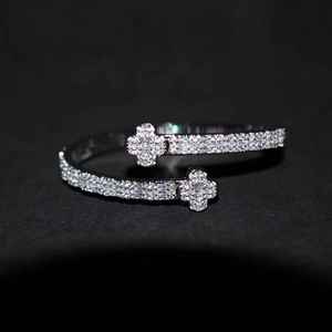 Luxury Moissanite Clover <b>Bangle</b> <b>Bracelet</b> Iced Out Style 925 Sterling <b>Silver</b> Plated Sparkle Jewelry Anniversary Gift for Women - Product Image 4