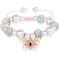 Bracelet à breloques papillon en perles roses Artlunar pour filles, nœud coulissant réglable (5.2-9), cadeau d'anniversaire pour enfants, bijoux