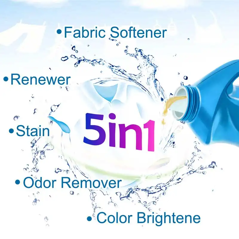 Wholesale Liquid Laundry Detergent 5in1:Stain/Odor Remover/Fabric Softener/Color Brightener/Renewer 2kg