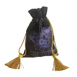 Bolsas de Satén Negras Personalizadas con Logotipo Impreso, Bolsas de Seda Suave para Sombreros, Bolsas de Lujo con Cordón para Zapatos, Ropa Interior y Accesorios - Product Image 2