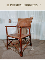 Fauteuil en rotin naturel tissé à la main avec coussin, chaise de salle à manger côtière, mobilier d'appoint bohème pour l'Australie semi-extérieur, café