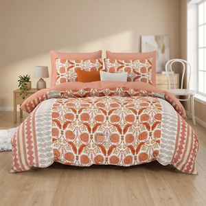 Juego de edredón de algodón con fundas de almohada – Colcha con estampado floral naranja, juego de ropa de cama suave y ligero para dormitorio - Product Image 6