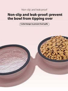 Fournitures pour animaux de compagnie populaire Silicone pliable bol extérieur chien marche Portable voyage Double bol Anti étouffement lent mangeoire télescopique - Product Image 6