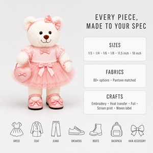 Fabricant OEM – Ensemble Robe et Chaussures Personnalisés pour Ours en Peluche de 40 cm – Tenue Tutu OEM pour Animaux en Peluche – Vêtements et Costumes Certifiés EN71 - Product Image 4