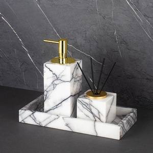 Juego de Baño de Mármol Lila Stonekocc de 8 Piezas, Organizador de Tocador Todo en Uno, Bandeja de Baño, Dispensador de Jabón, Portacepillos de Dientes - Product Image 1