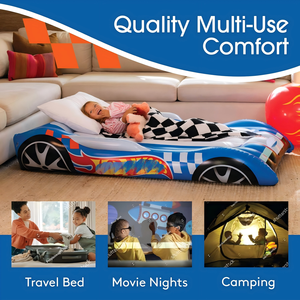 Blue Race Car Shaped Kids <b>Inflatable</b> Travel Bed for Toddlers Camping Home Hotel - Product Image 4
