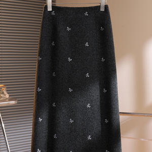2025 <b>Winter</b> Style Super Cute Wool <b>Midi</b> <b>Skirt</b> for Women Bow Print A-Line Straight Bodycon Pencil <b>Skirt</b> Office Lady New Style - Product Image 1
