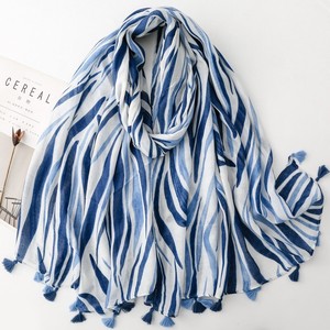 Fashion Line Striped Pattern Headscarf and <b>Wraps</b> Women Long Large Soft Shawls Luxury Printed Cotton Feeling Scarves With Tassels - Product Image 4