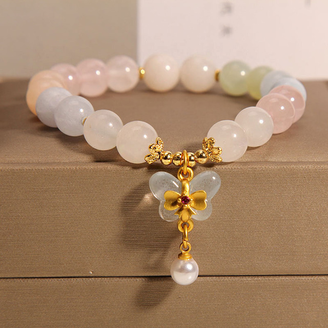 Fresh Sweet Candy-colored Natural Morganite Rhinestone Bracelet Women Summer Colorful Crystal Gemstone bracelet for female