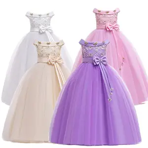 Roupas infantis princesa vestido de casamento, vestido longo lp-232