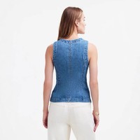 YUANBOFEI Gilet en jean sans manches pour femme, haute qualité, triple boutonnage, coupe ajustée, ourlet fendu, couleur unie, court