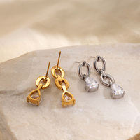 Boucles d'oreilles pendantes asymétriques J&D Jewelry avec chaîne à maillons et zircon en forme de poire, plaquées or 18 carats, en acier inoxydable, pour femmes