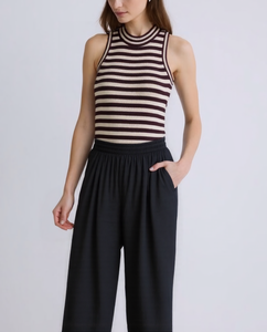 2025 professionale personalizza la <span class=keywords><strong>maglia</strong></span> da donna con Top corto <span class=keywords><strong>senza</strong></span> <span class=keywords><strong>maniche</strong></span> a righe a mezzo dolcevita - Product Image 1