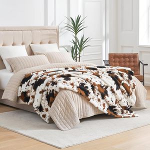 Bò In Lông Cừu Mùa Đông Dệt Kim Ném Chăn Siêu Mềm Ấm Dày Fluffy Trang Trí Nội Thất Cho Ghế Sofa Giường Màu Đen Nâu - Product Image 4