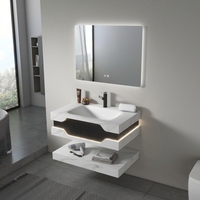 Meuble-lavabo mural moderne de luxe pour hôtel et maison, avec miroir LED intelligent, vasque en pierre ardoise, OEM ODM