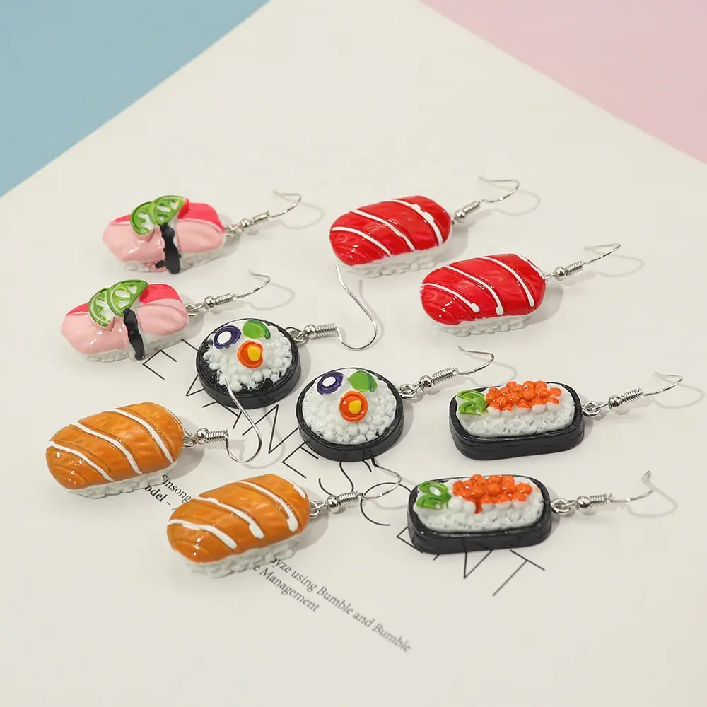 일본 귀여운 참신 독특한 진술 귀걸이 수지 시뮬레이션 음식 매달려 후크 귀걸이 연어 초밥 귀걸이