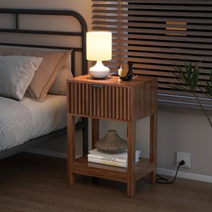 Mesita de Noche Doble SENYU Moderna de Lujo con Luz Natural, Cajón Vertical y Función de Carga para Dormitorio - Product Image 3