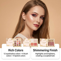 Ensemble de maquillage Tropical Gilded : comprend des fards à paupières, du blush et du rouge à lèvres dans une palette compacte, avec un étui de maquillage pliable