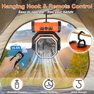 Portable Outdoor Fan Rechargeable <b>Battery</b> <b>Operated</b> Fan with LED Light and Remote Control - Product Image 2