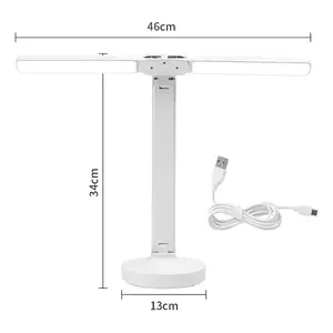 Lámpara de escritorio LED con doble cabezal, 3 modos de iluminación, alimentada por USB, diseño minimalista, cuerpo de plástico blanco, regulable, eficiente en energía - Product Image 1