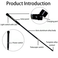 Bâton de randonnée multifonctionnel haute tension pour l'autodéfense, lampe torche solaire LED, chargeur de batterie externe, étanche, en aluminium, avec boule de massage