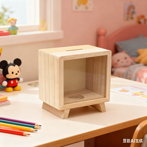 Tối Giản Vuông Bằng Gỗ Hộp Tiền Với Khóa Chìa Khóa Trượt Trở Lại Con Heo Đất Ngân Hàng Đồng Xu Container Cho Trẻ Em - Product Image 3