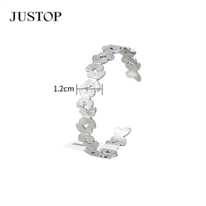 JUSTOP Rhodium Plated Cuff <b>Bracelet</b> <b>Crystal</b> Inlay 0.5cm Width Unisex Classic Fashion Jewelry - Product Image 4