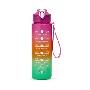 Wholesale Plastic Frosted Gradient Color High Stock Stocked Summer Motivational <b>Sports</b> <b>Water</b> <b>Bottle</b> - Product Image 1