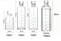 Botol Air Kaca Borosilikat dengan Penanda Waktu 300ml 500ml 1000ml Pelacak Hidrasi Motivasi Timer Gelas Jus Logo Kustom