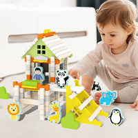 Juego de Bloques de Construcción de Madera Montessori de 6 Temas, Cabaña de Madera, Juguete Educativo Temprano para Niños, Modelo de Casa para Armar a Mano