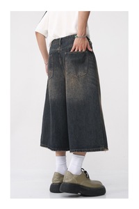 Custom Manufacturer <strong>Men</strong> Wide-Leg Denim Shorts Retro <strong>70s</strong> Style Loose Fit Casual Button Trousers Spring Summer Streetwear OEM - Product Image 3