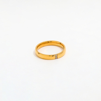 Cincin berlapis emas polos 18K, perhiasan kelas atas 18K zirkonia tali sempit baja tahan karat trendi sederhana