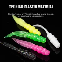 LUSHAZER 20 pcs/sac Appâts en plastique souple Maggot Floating 35mm0.3g Worm Grub TPE Fishing Bait for Bass Trout Silicone Artificial