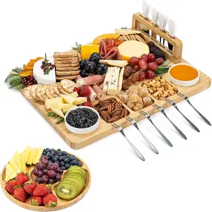 Ensemble de planche à fromage en bois magnétique, vente en gros, vaisselle occidentale, couteau et fourchette, pain, steak, planche en bambou, assiette alimentaire avec couteau