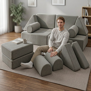Canapé modulaire pour enfants avec revêtement en cuir PU et rembourrage en mousse, design en forme de L, pour mobilier d'activités pour enfants - Product Image 1