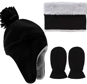 factory cheap price promotional hot sale kids hat mitten sets winter fake fur warm children checked fleece hat glove sets