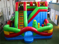Parcours d'obstacles gonflable commercial avec toboggan, jeu d'escalade gonflable coloré pour enfants, aire de jeux extérieure